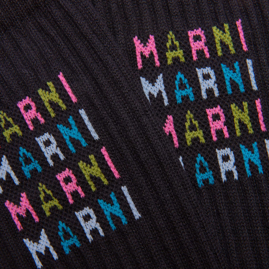 Black Ribbed Cotton Socks With Multicoloured Logos Black