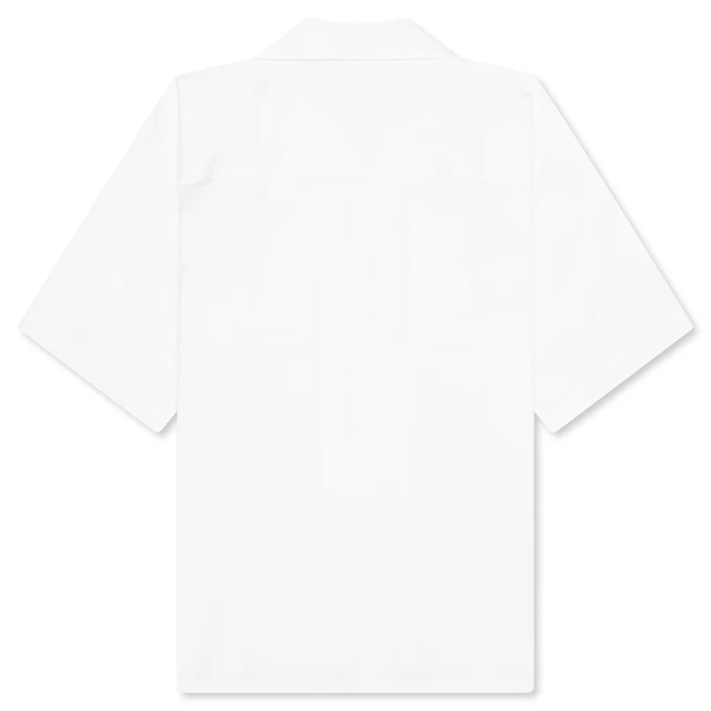 White Organic Poplin Bowling Shirt with Flower Patch Lily White