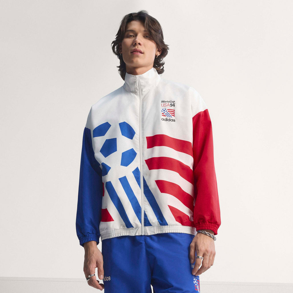 adidas Graphic Woven Mens Soccer Track Top White Blue Red