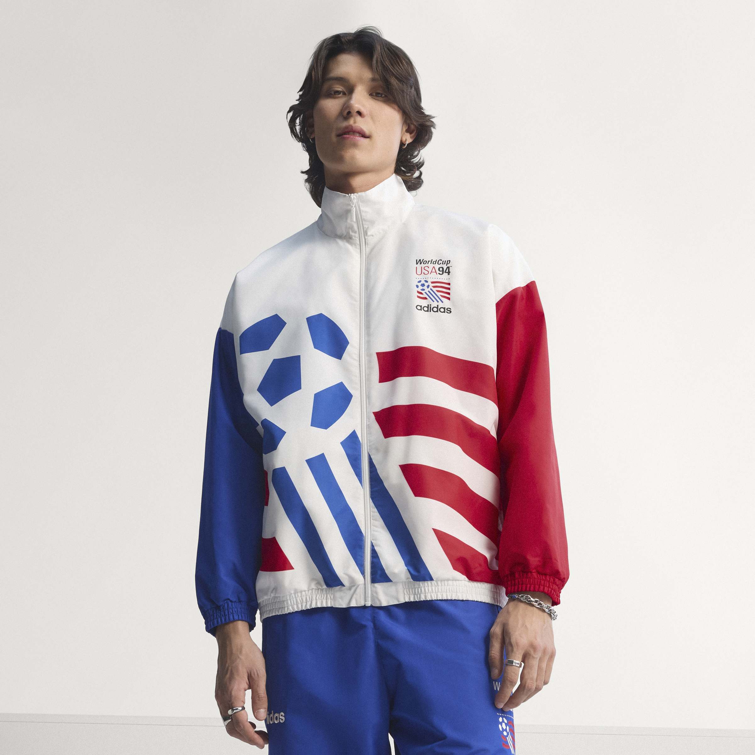 adidas Graphic Woven Mens Soccer Track Top White Blue Red