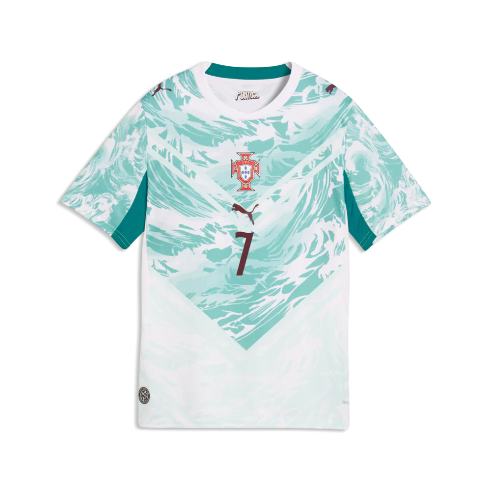PUMA Portugal Away Ronaldo Youth Soccer Jersey White Green Lagoon