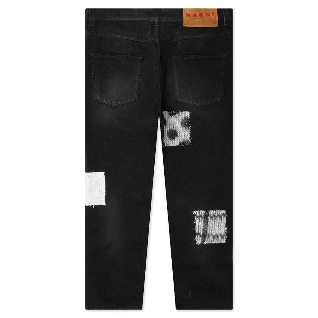 Bleached Cotton Patchwork Jeans Black