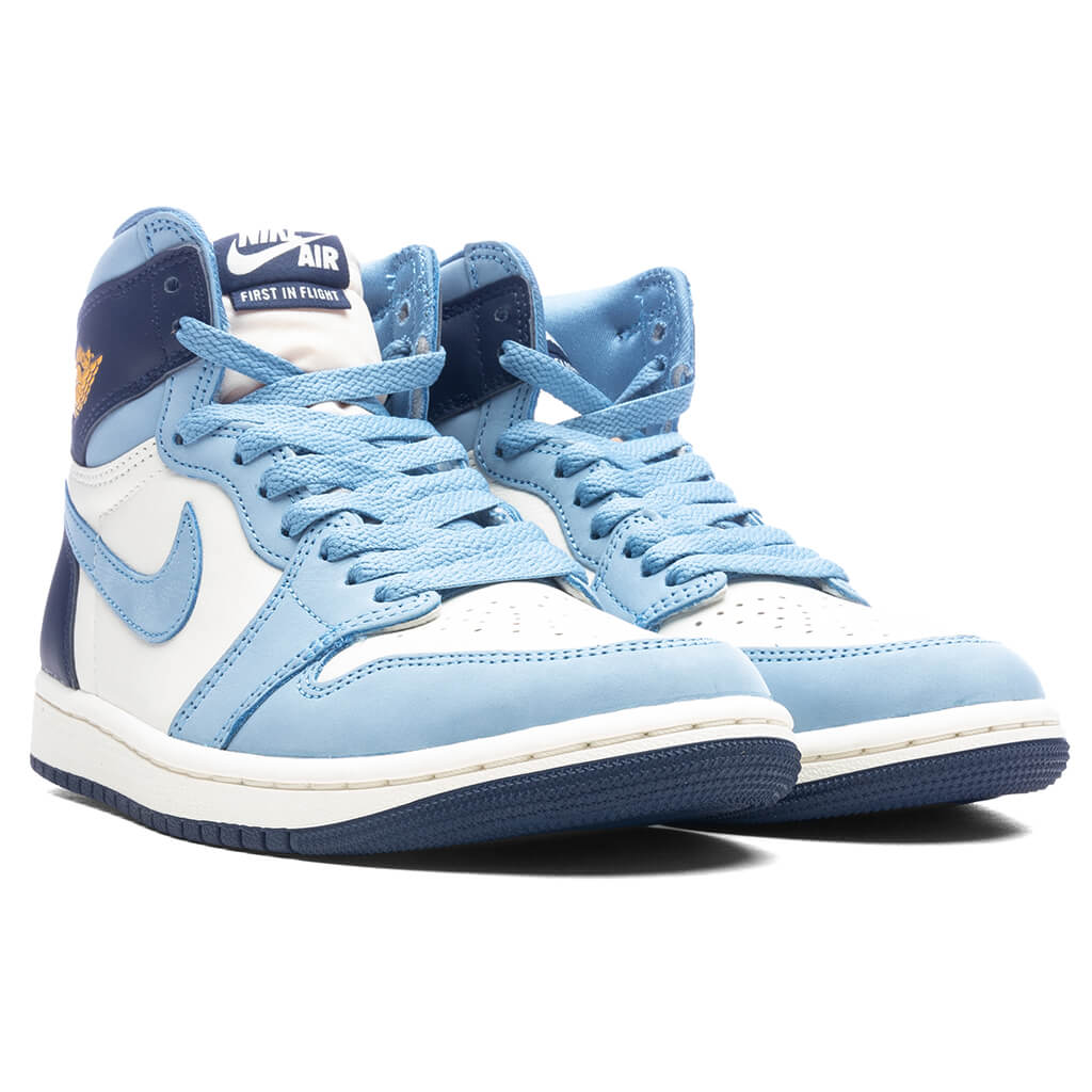 Womens Air Jordan 1 Retro High OG First in Flight University Blue University Gold Sail