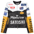 Movie Star Leather Jacket Black White Yellow
