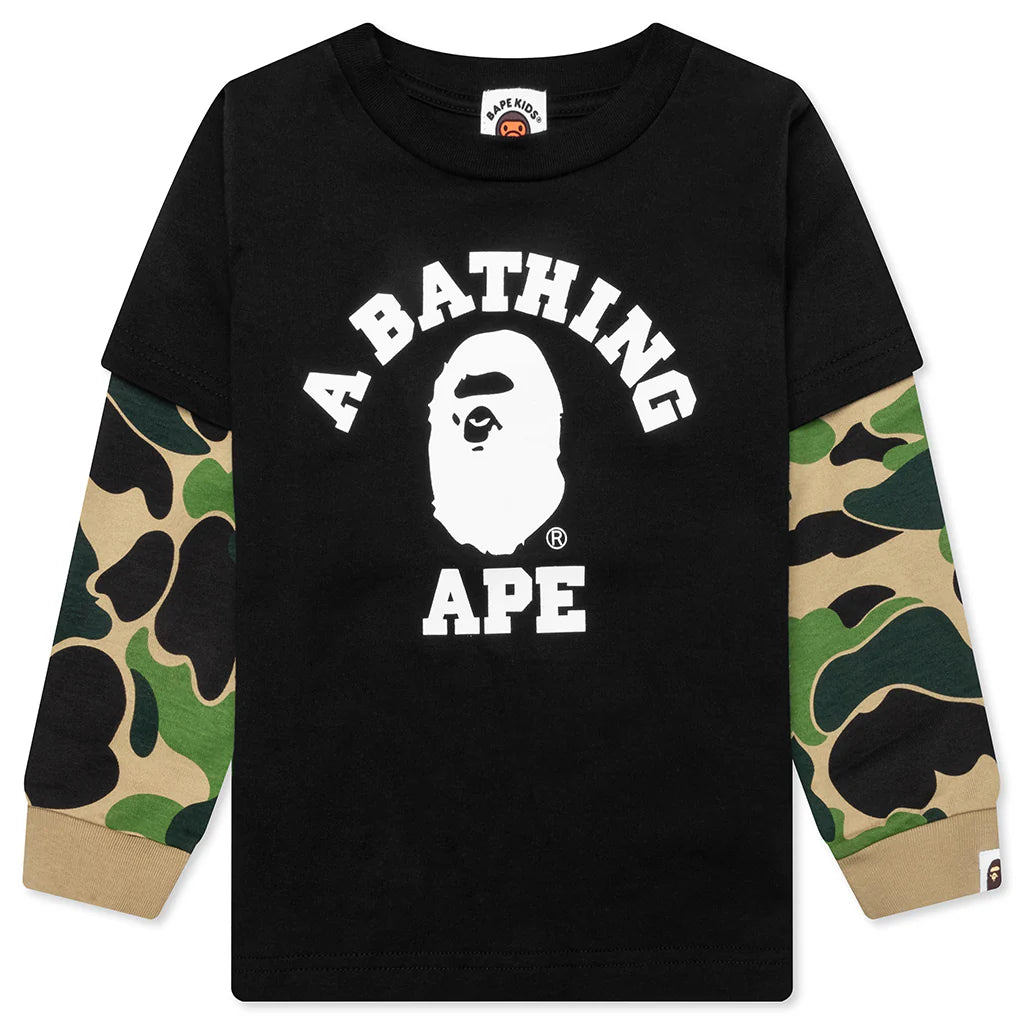 Kids Abc Camo College Layered Sleeves L S Tee Black