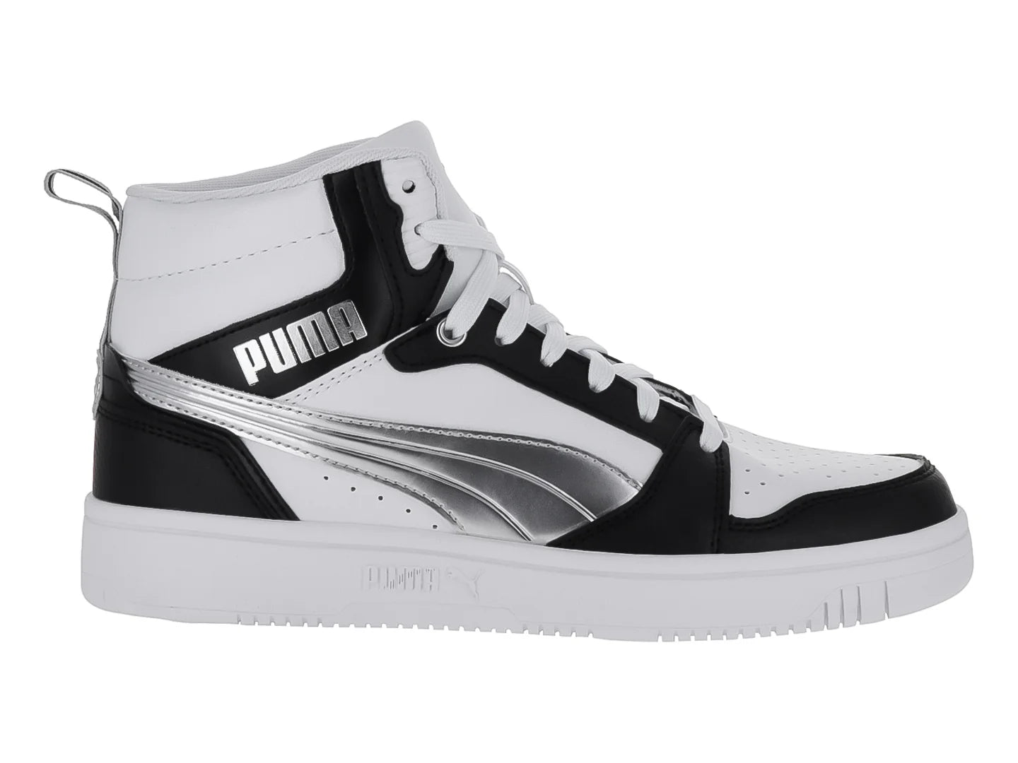 Tenis PUMA Rebound V6 Blanco Negro Plata para Mujer