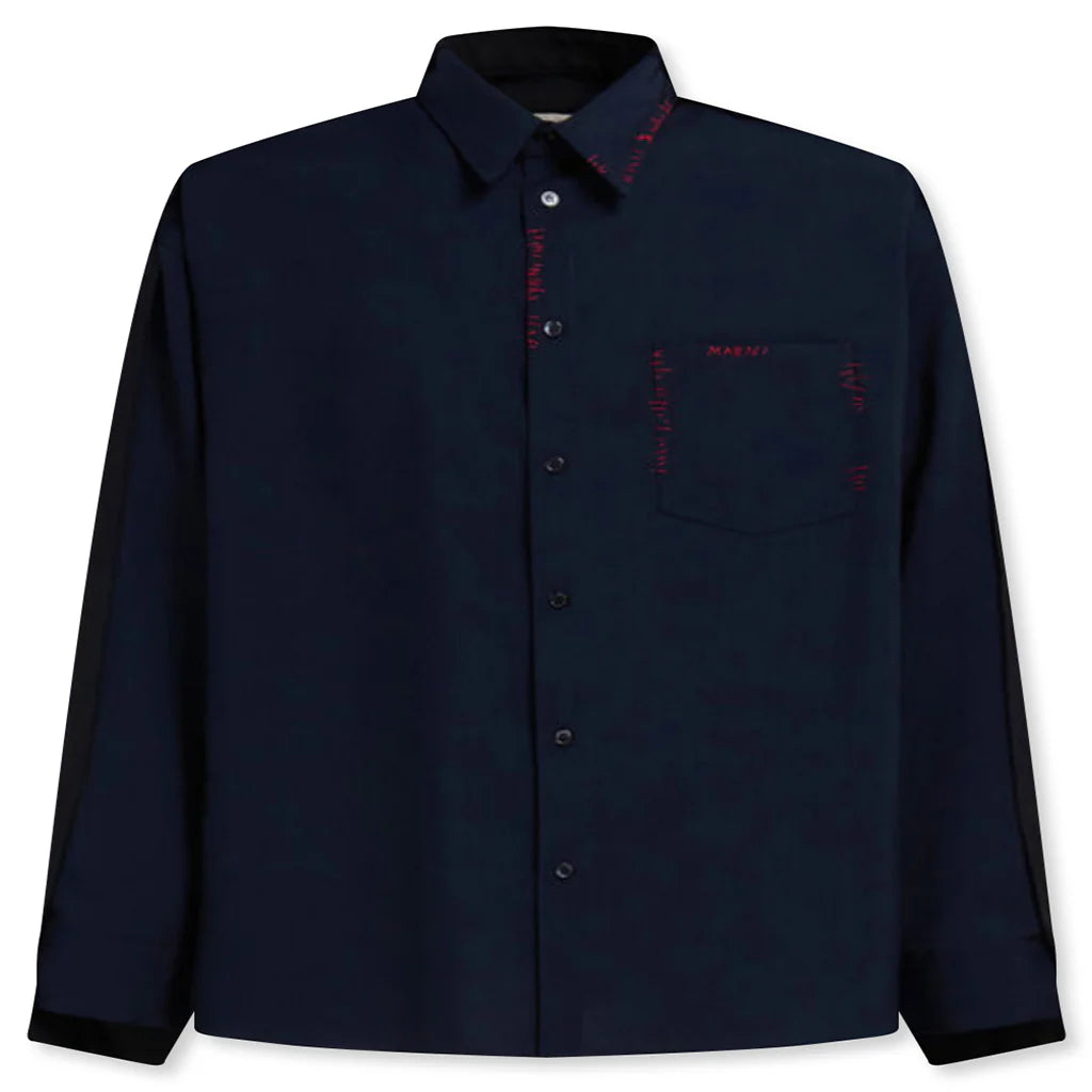 Tropical Wool Shirt with Contrast Back Blue Black