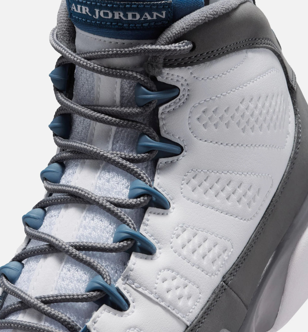 Air Jordan 9 Retro Flint Grey and French Blue Grade School Lifestyle Shoe White French Blue Flint Grey