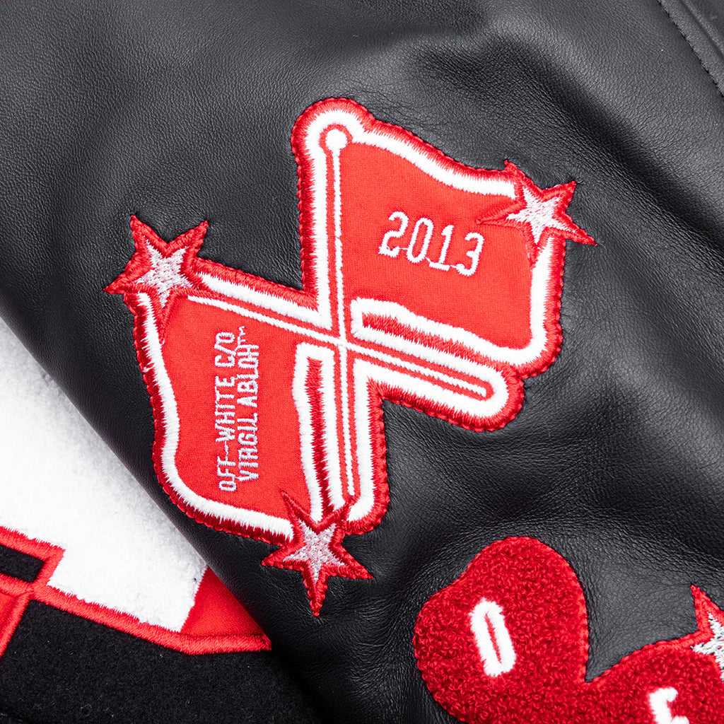 Wiz Dices Lea Wool Varsity Jacket Black White