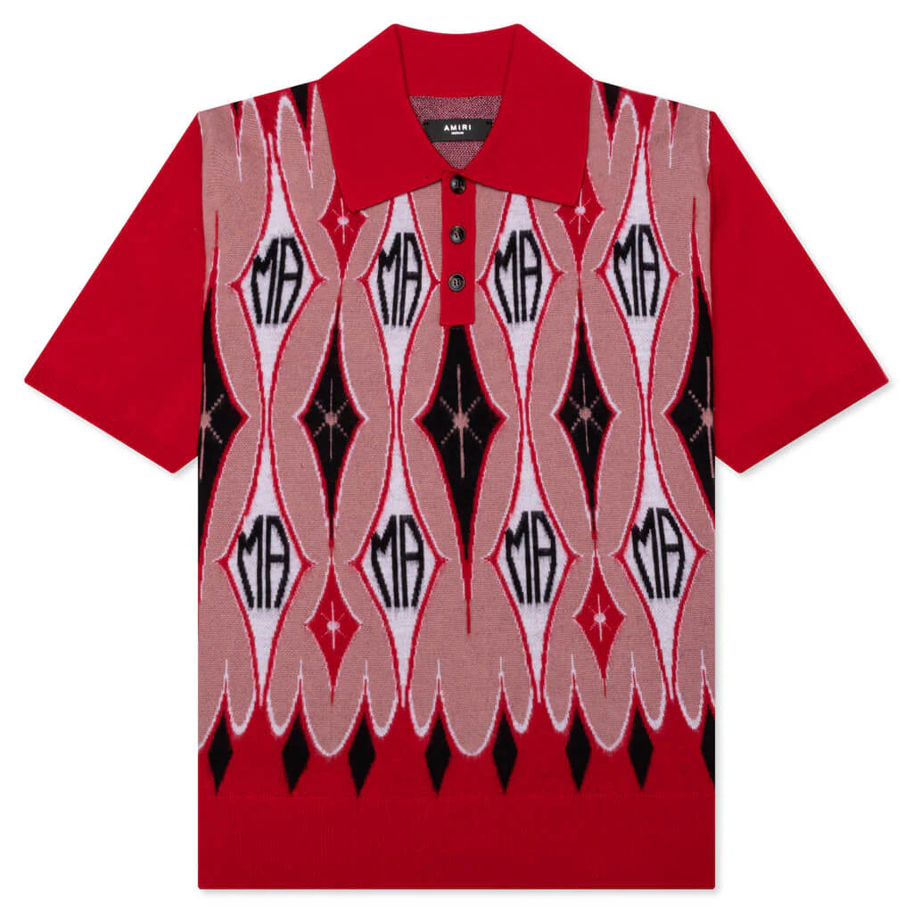 Argyle Jacquard S S Polo Red