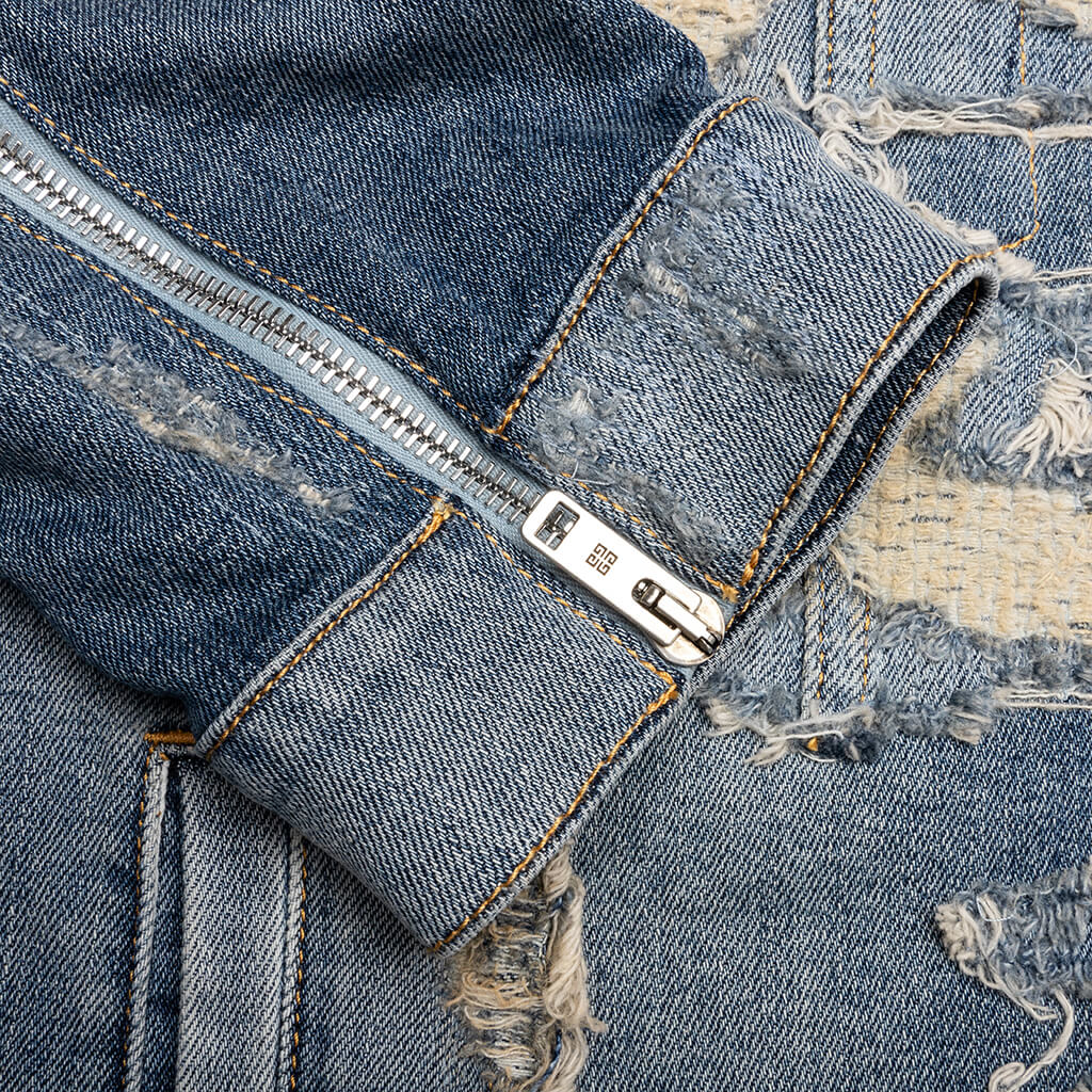 Oversized Denim Rivet Zip Jacket Light Blue