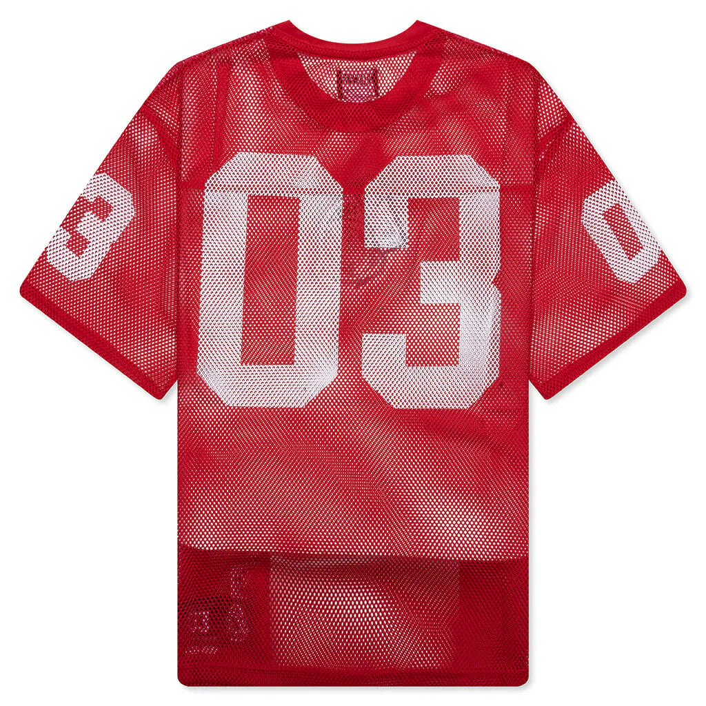 Varsity S S Crop Fit Knit Football Jersey Red