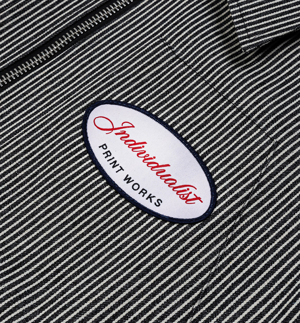 Boxy Striped Work Button Up Mens Short Sleeve Shirt Black White
