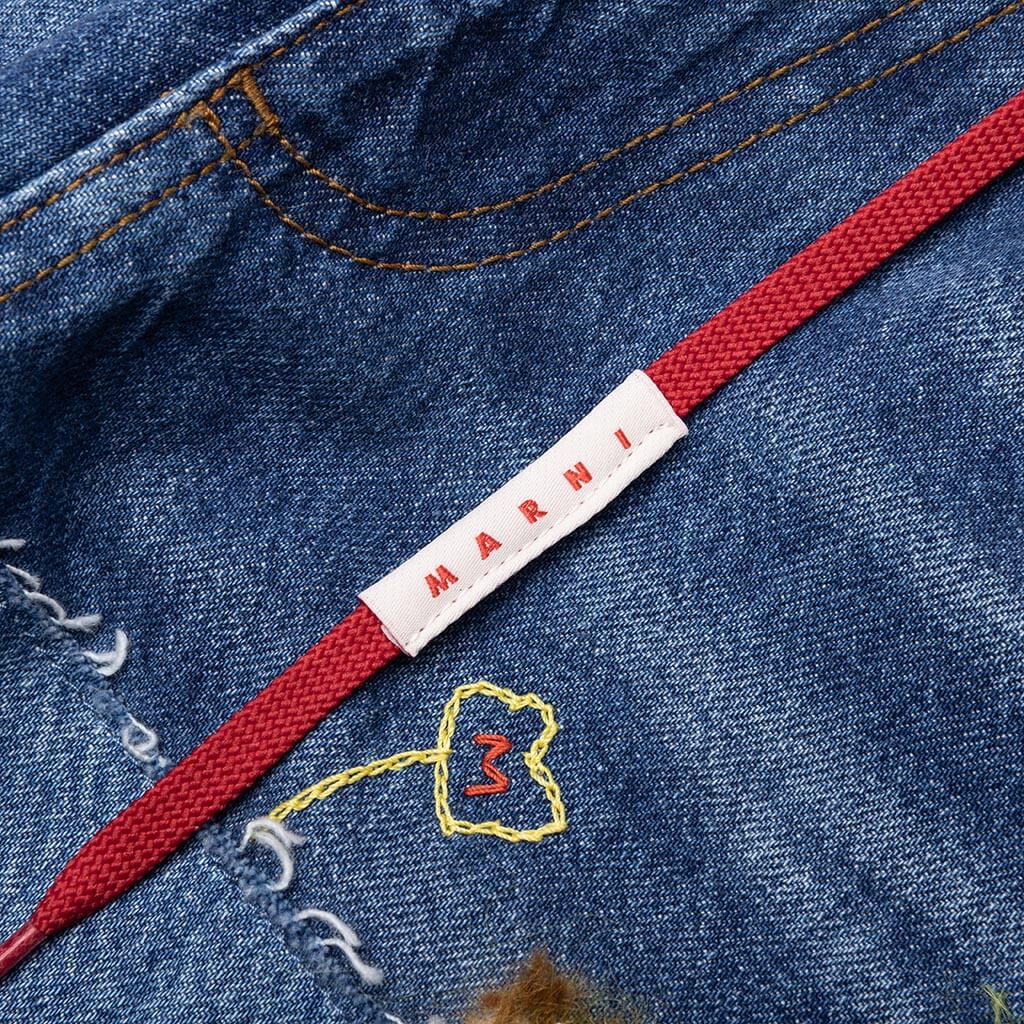 Blue Organic Denim Jeans With Mohair Patches Iris Blue