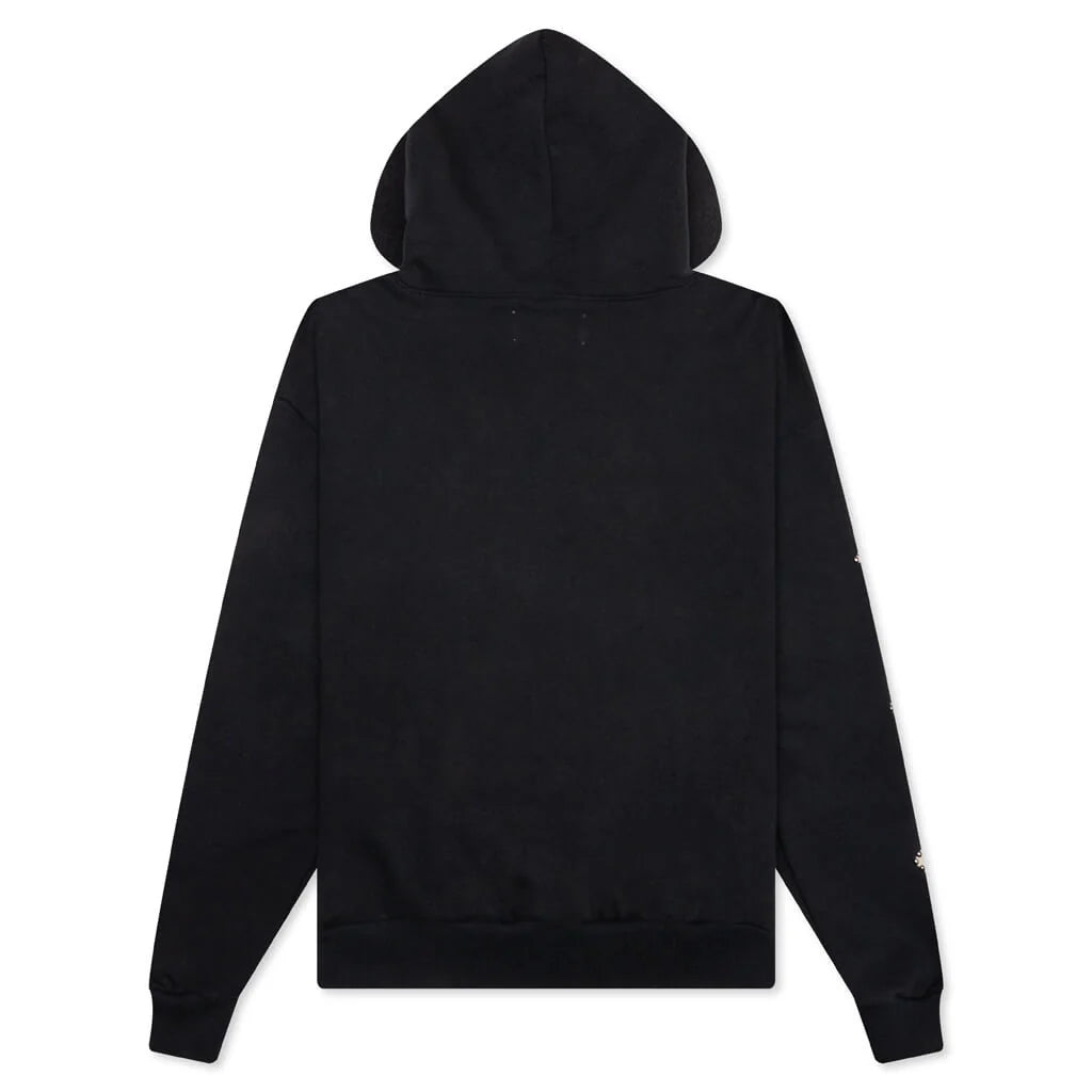 Leather Studded Logo Hoodie Black