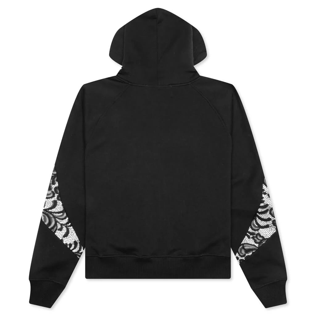 Lace Panel Hoodie Black