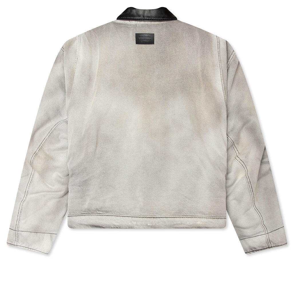 Faded Denim Bomber Jacket White Black