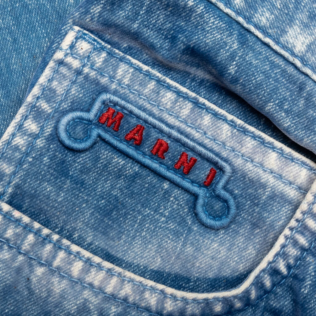 Garment Dyed Flock Denim Trousers Iris Blue