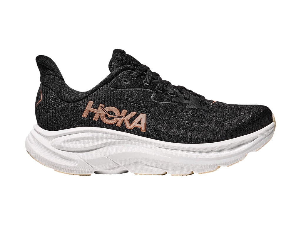 Tenis HOKA Clifton 10 Negro y Oro Rosa para Mujer