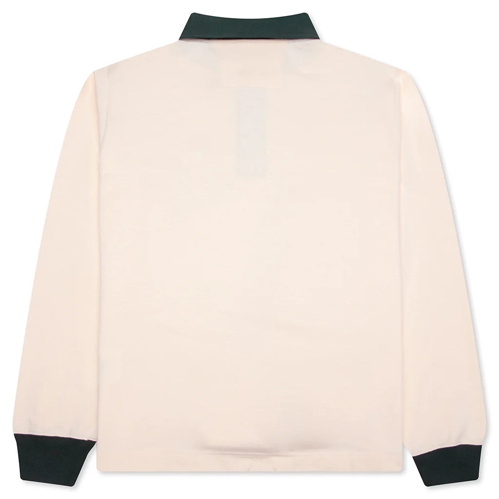 College Long Sleeve Polo White Green