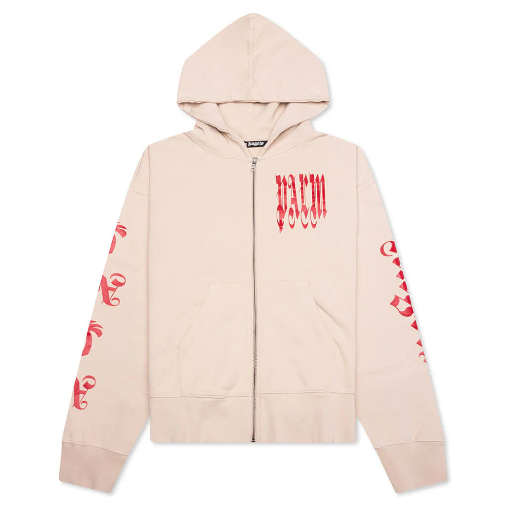 Gothic Logo Zipped Crew Light Beige Red