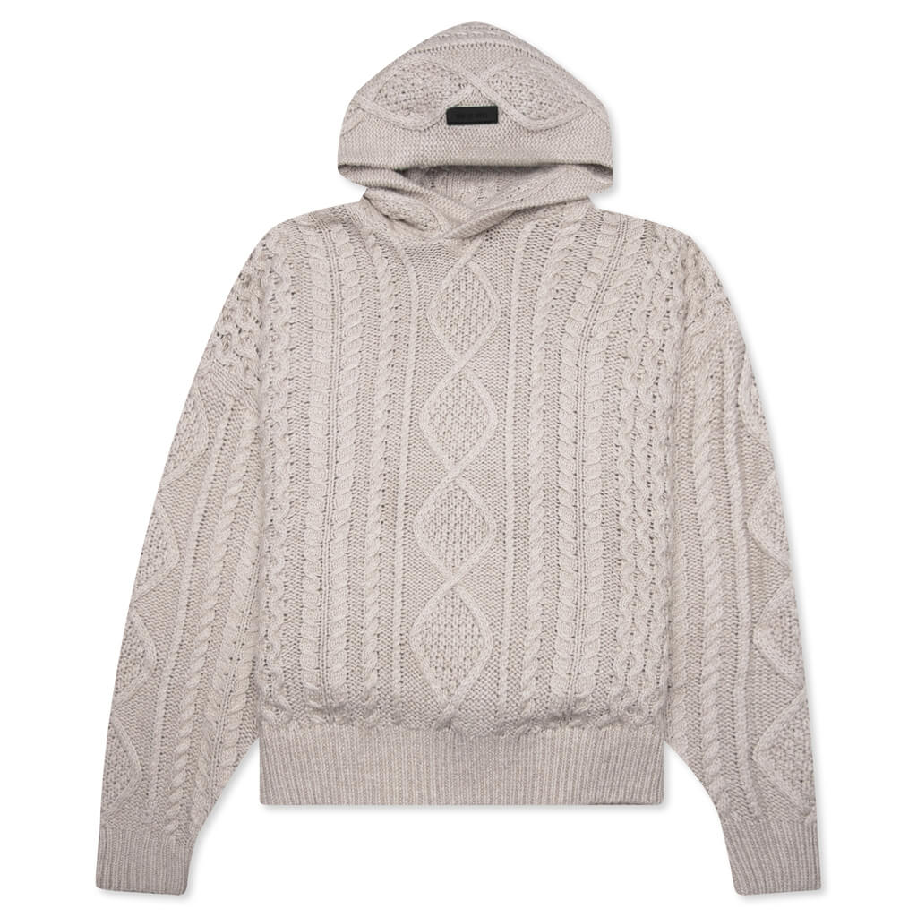 Cable Knit Hoodie Silver Cloud