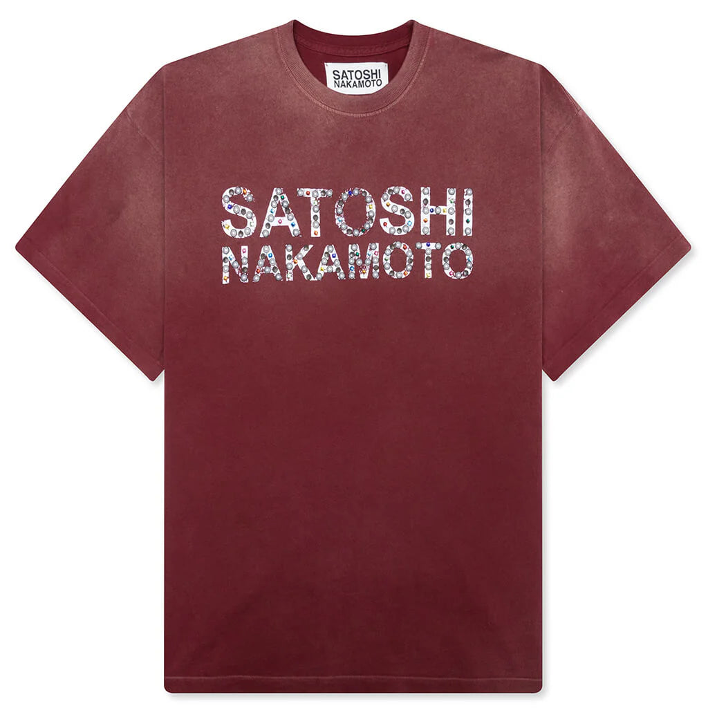 Pearl Studded Logo Tee Burgundy
