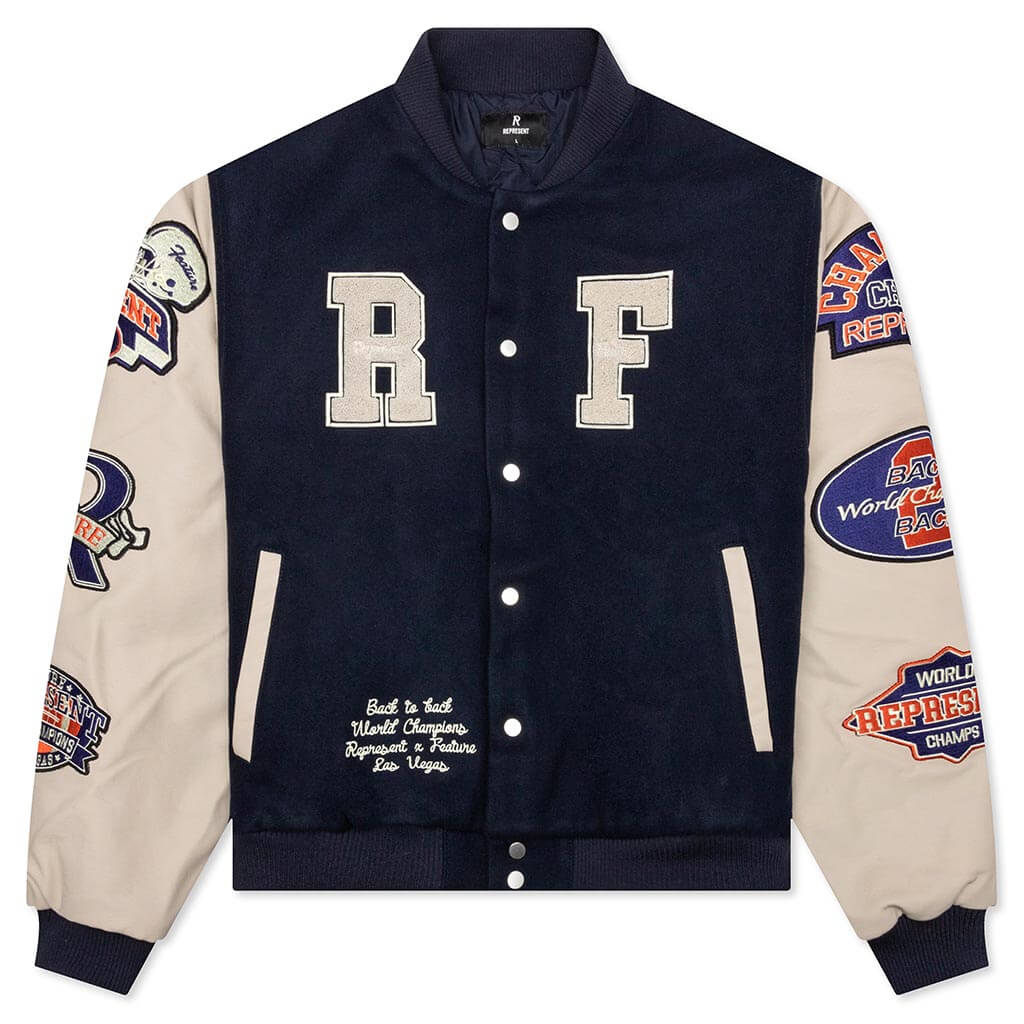 Feature x Represent Champions Varsity Jacket Midnight Navy