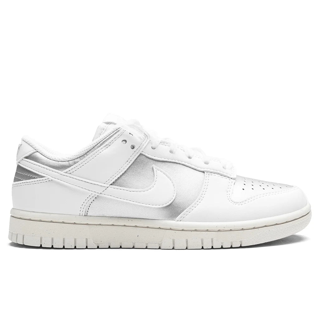 Womens Dunk Low Next Nature Metallic Platinum Summit White Pale Ivory