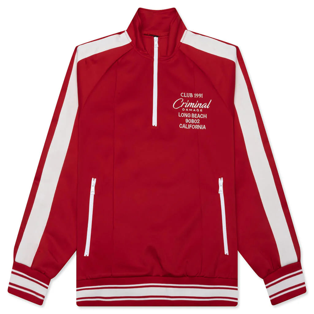 Pin Tuck Half Zip Track Top Red Ecru