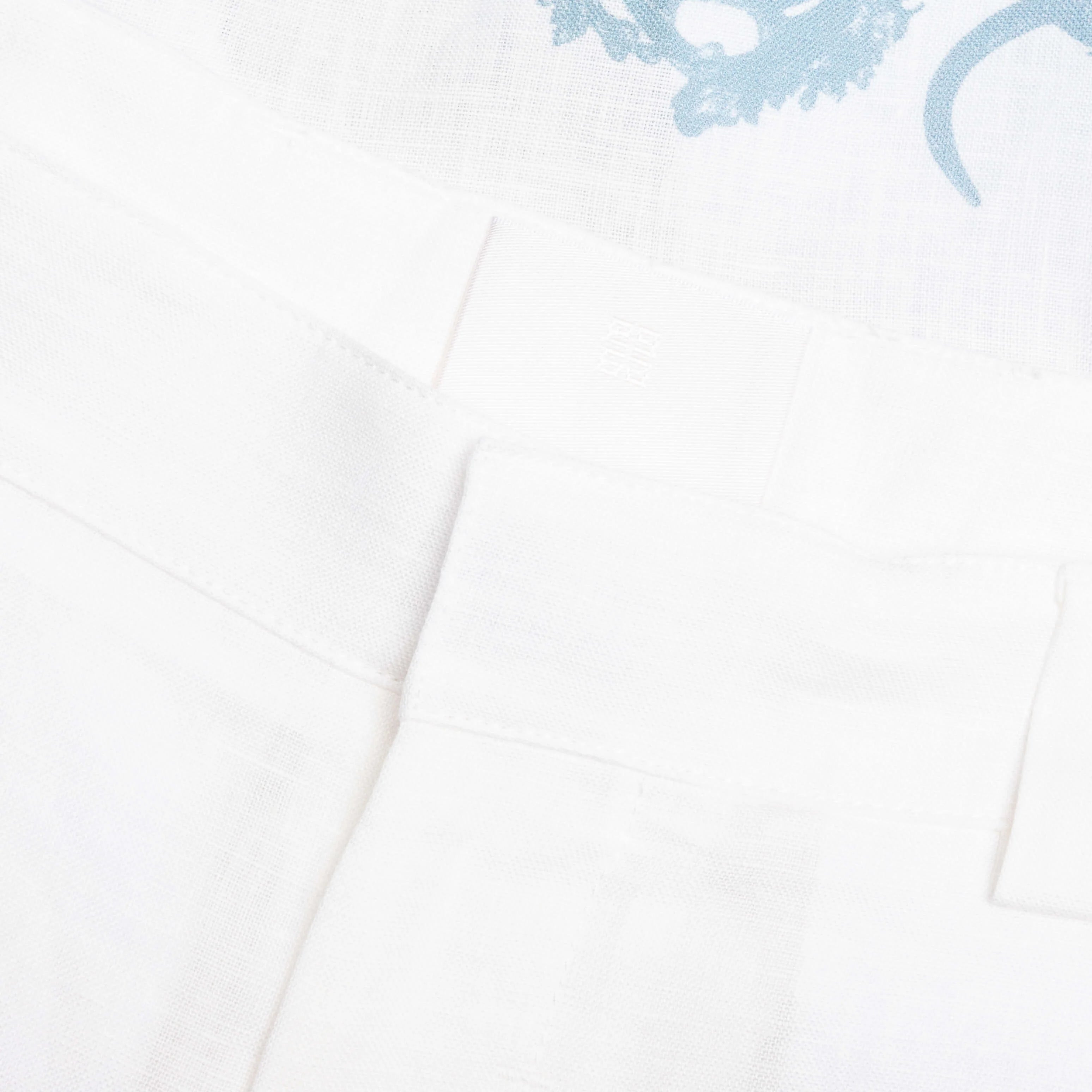 Linen Bermuda Hawaiian Shorts with Hubert Objects Print Blue White