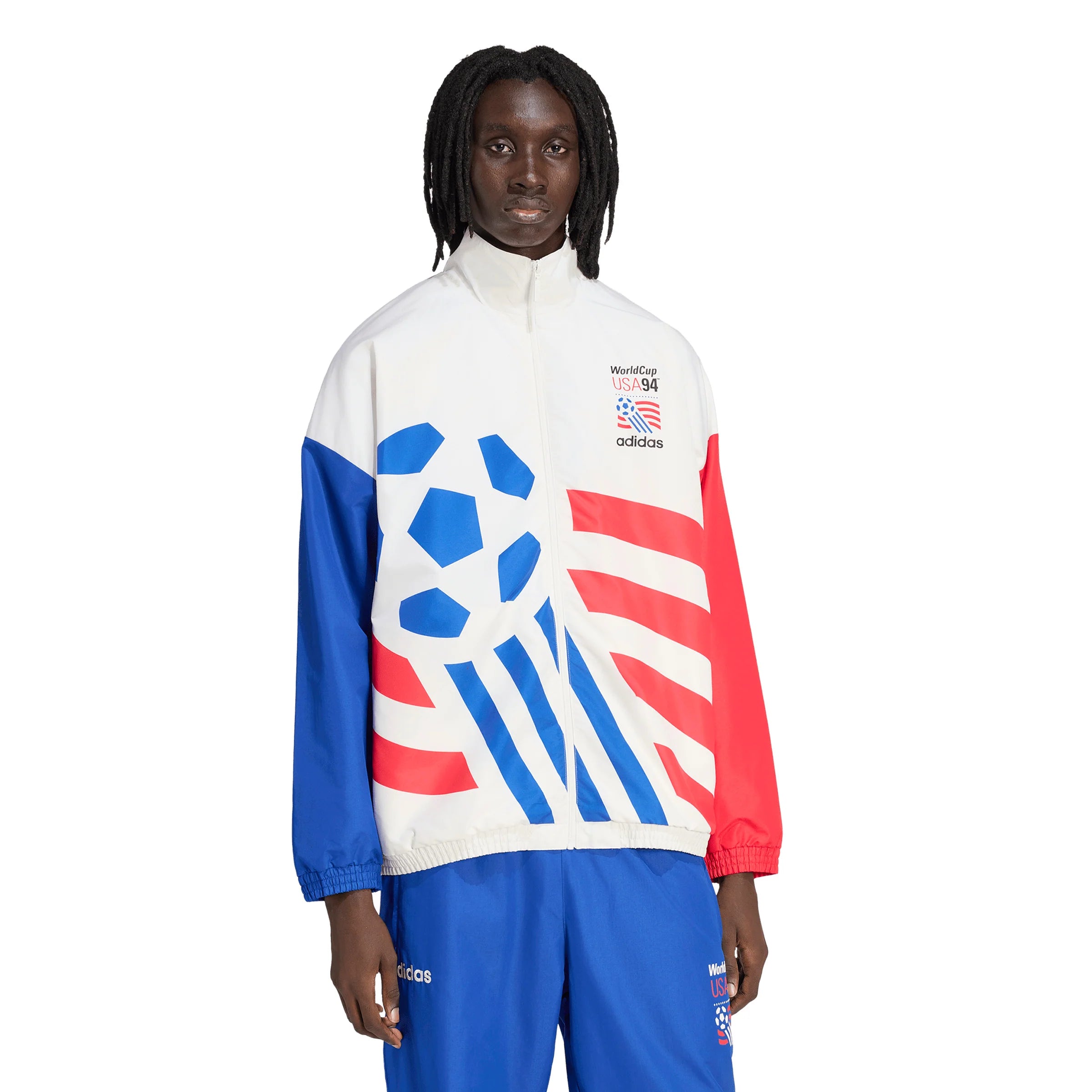 adidas Graphic Woven Mens Soccer Track Top White Blue Red