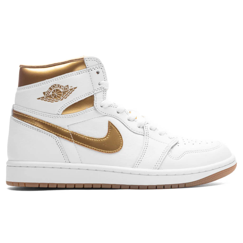 Womens Air Jordan 1 Retro High OG White Metallic Gold Gum Light Brown