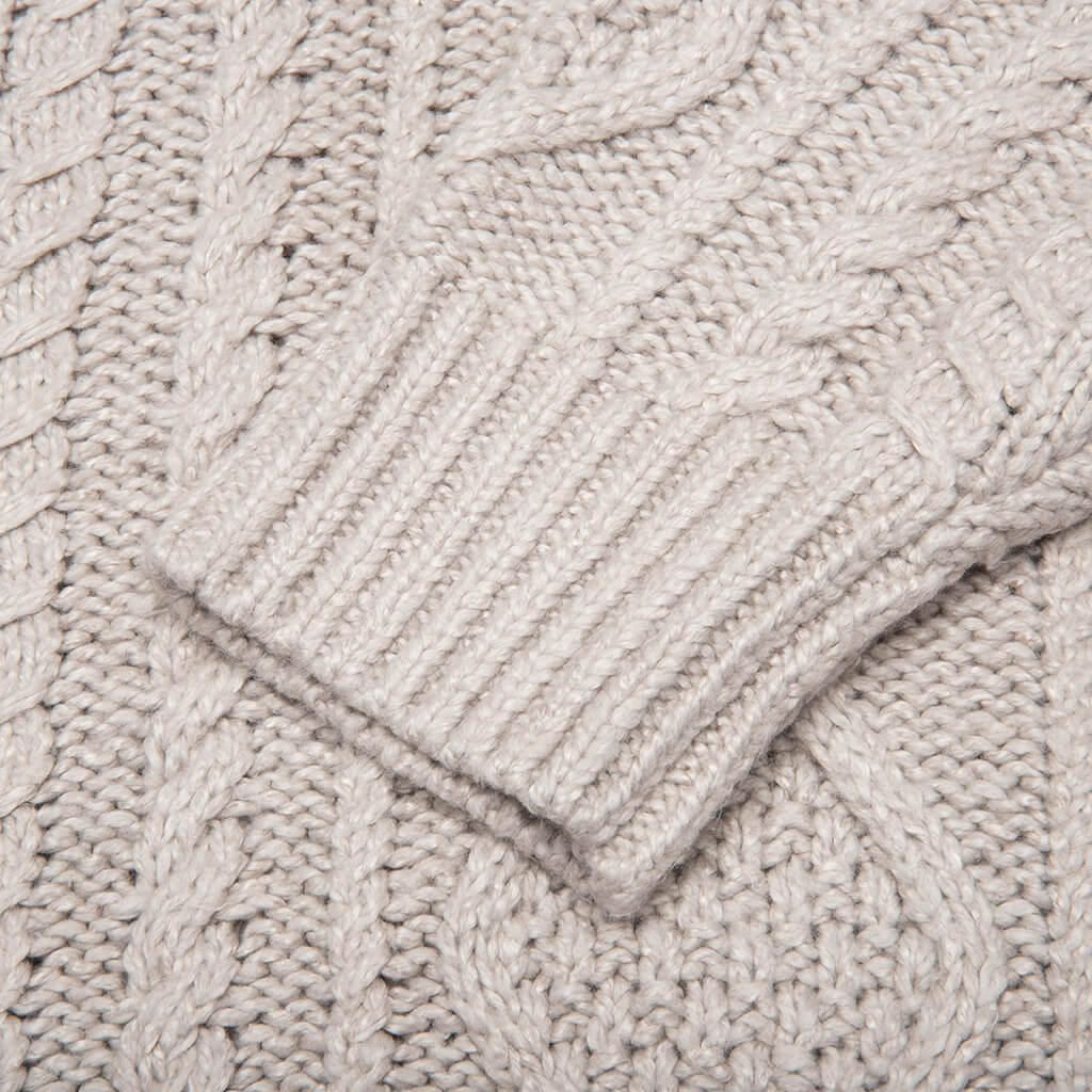 Cable Knit Hoodie Silver Cloud
