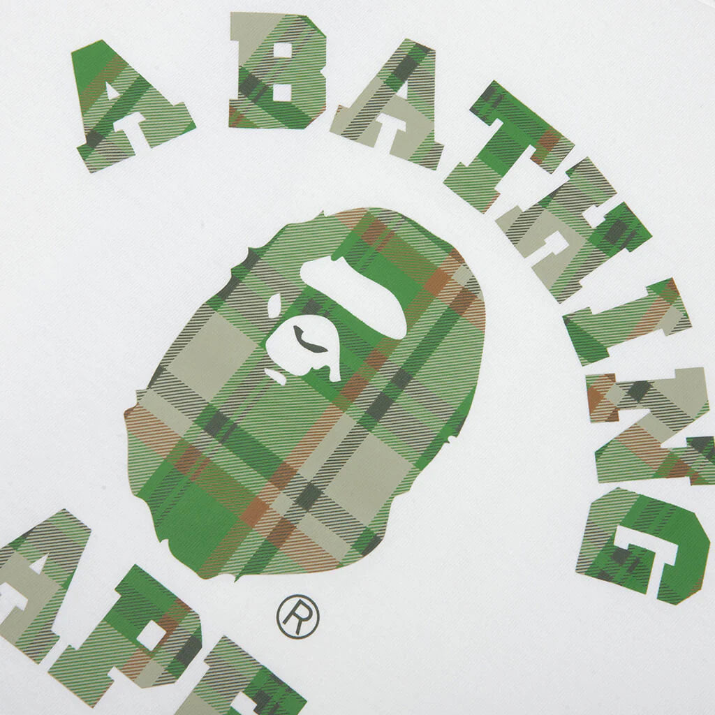 BAPE Check College Tee White Green