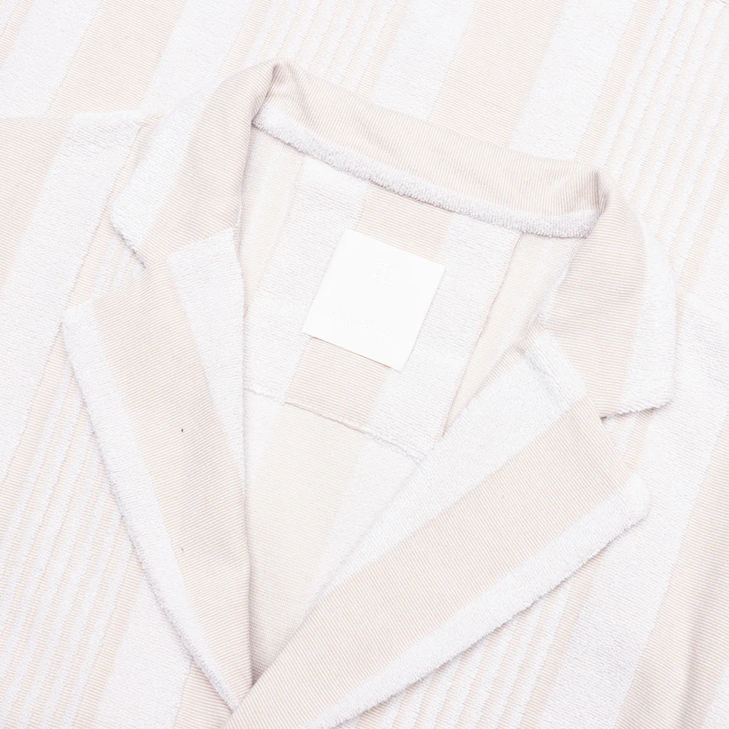 Stripped Cotton Towelling Boxy Fit Shirt White Beige