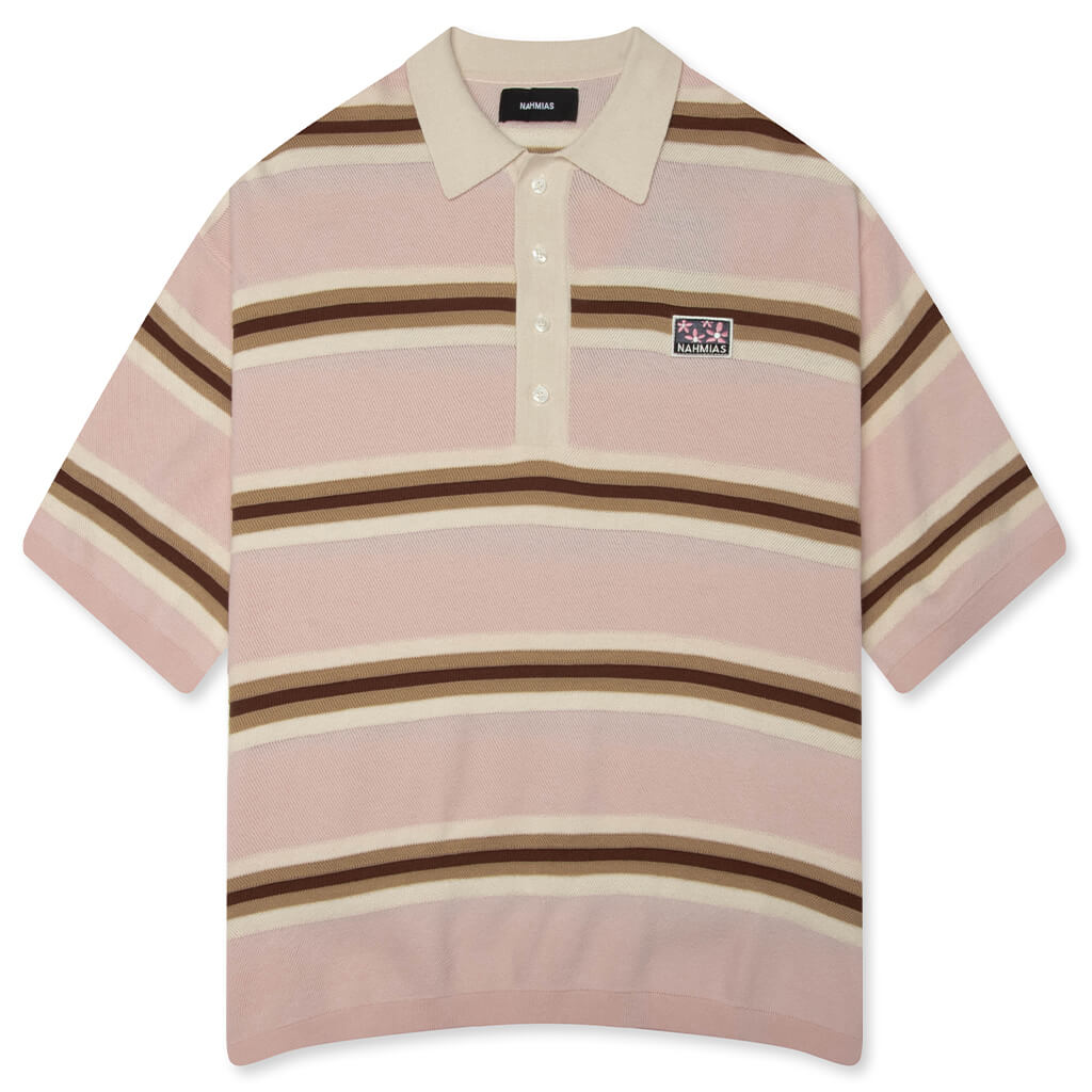 Knit Striped Polo Soft Pink Stripe