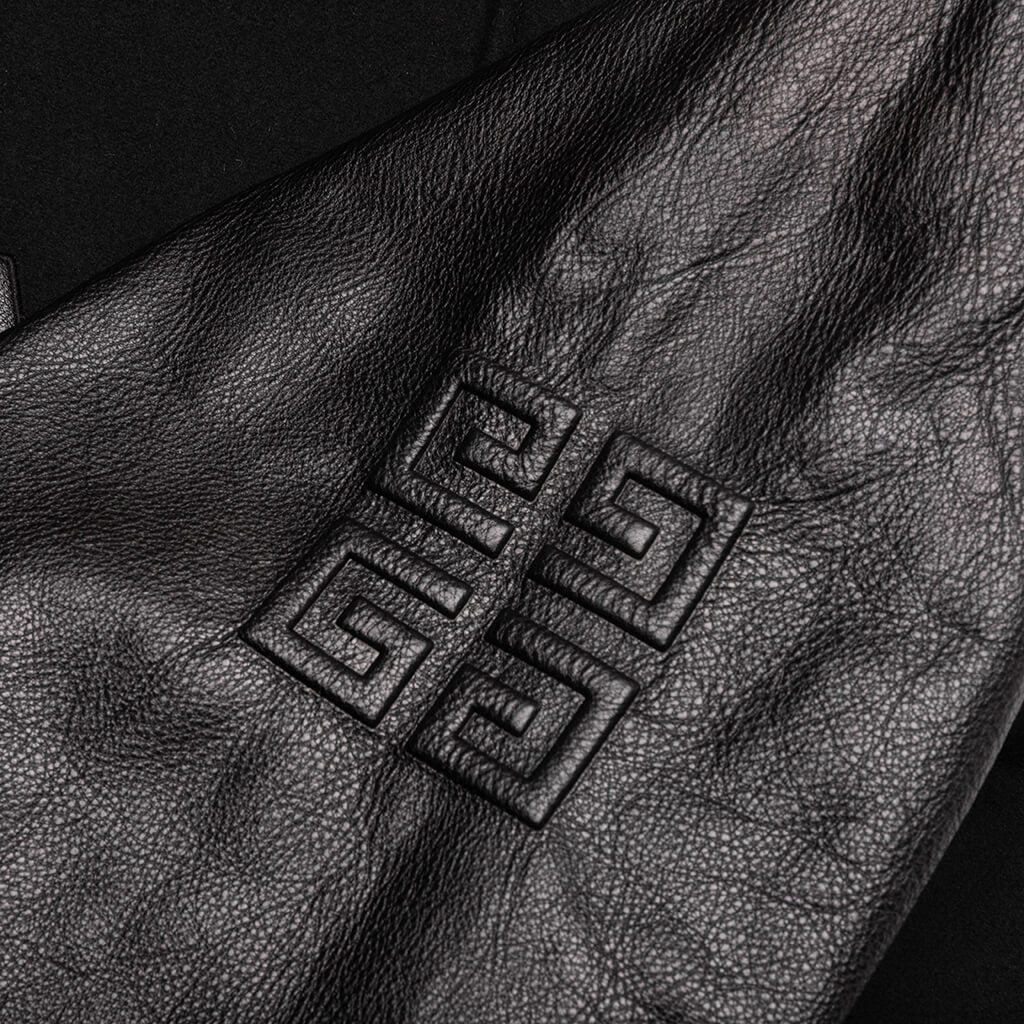 Hooded Varsity Jacket in Wool and Leather Black
