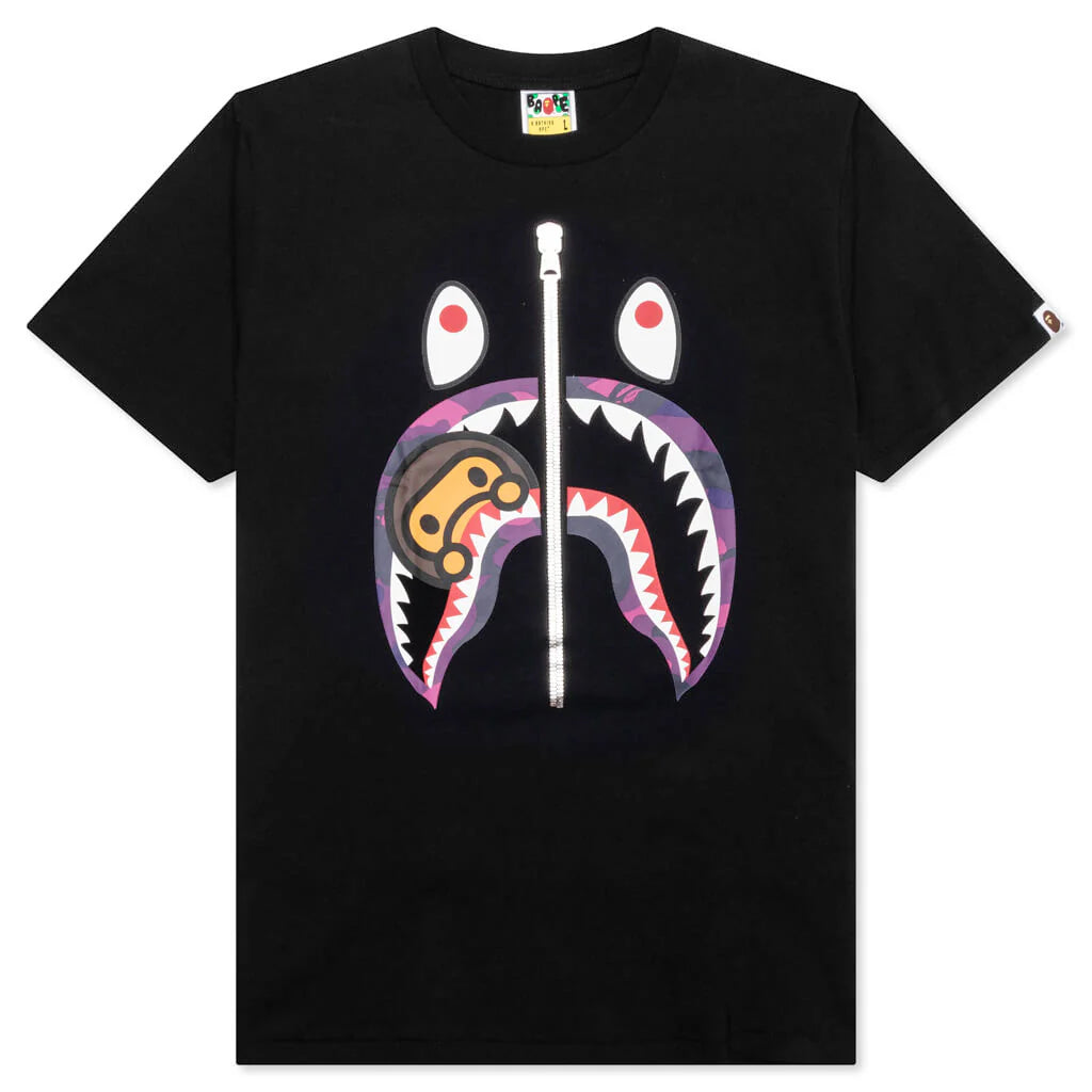 Color Camo Milo Shark Tee Black Purple
