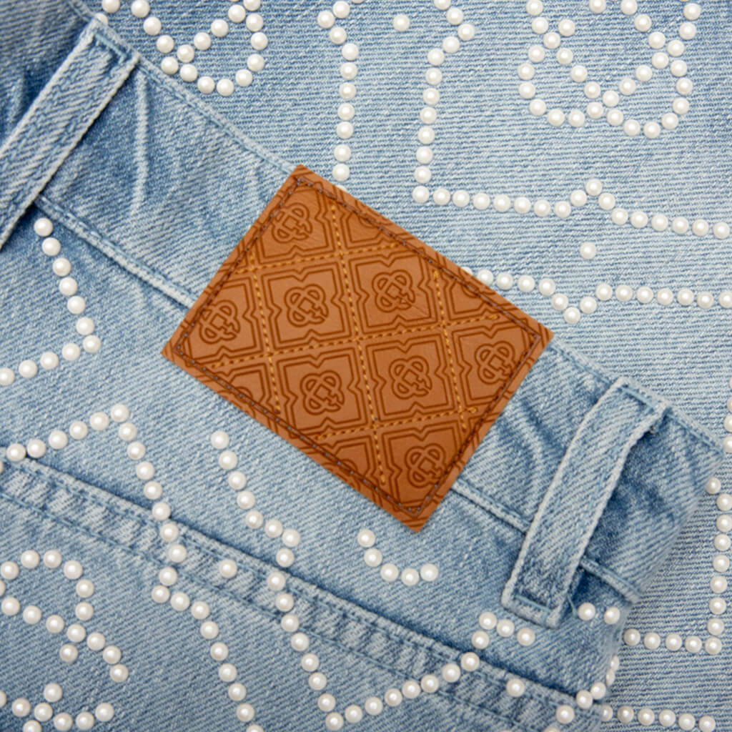 Pearl Monogram Denim Shorts Pearl