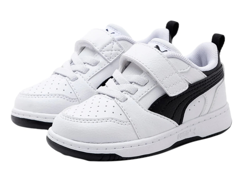 Tenis PUMA Rebound V6 Lo AC Blanco y Negro para Niño