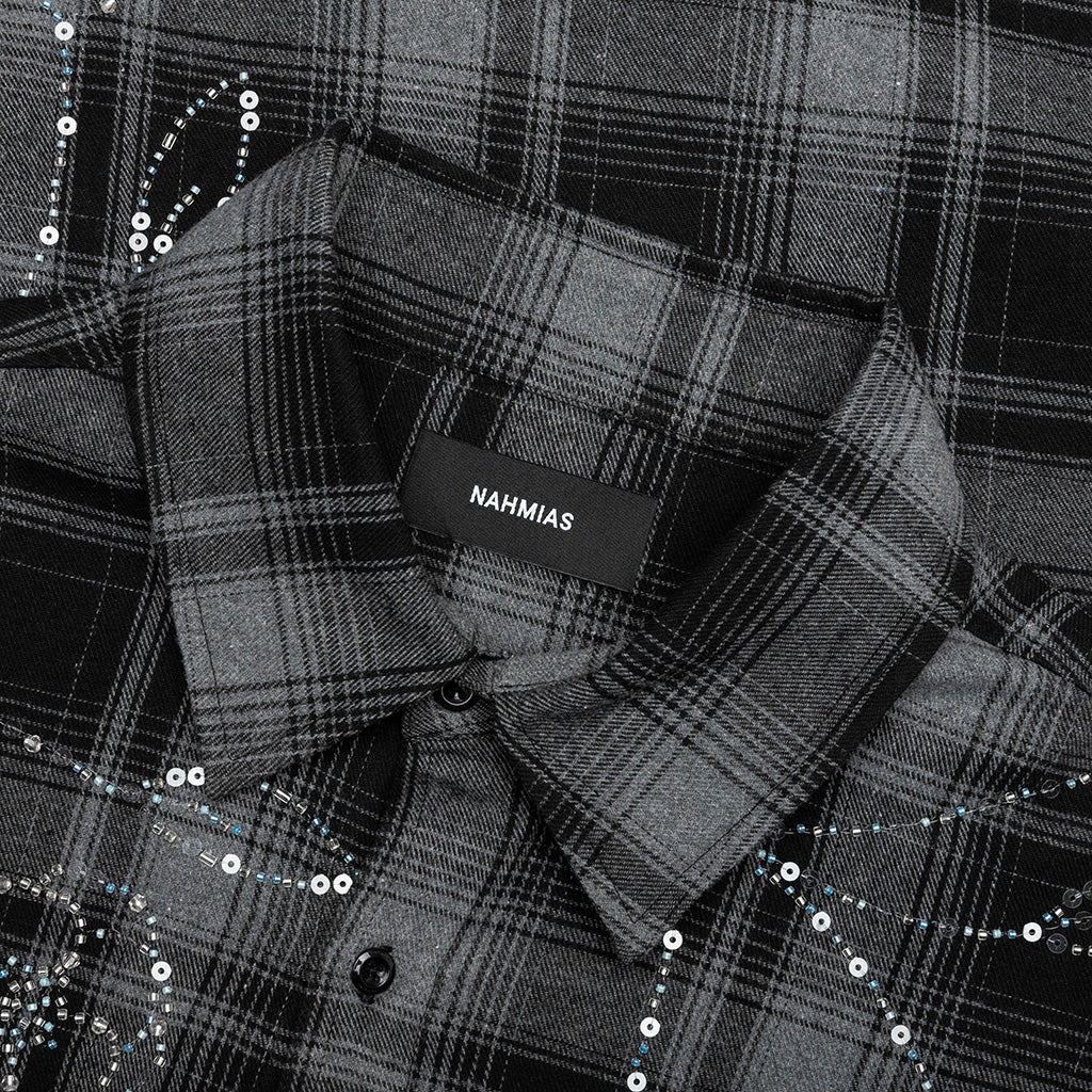 Plaid Beaded Oversized Shirt Black