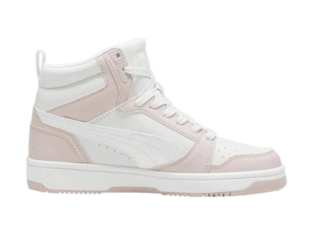 Tenis PUMA Rebound V6 Mid Rosa y Blanco para Niña
