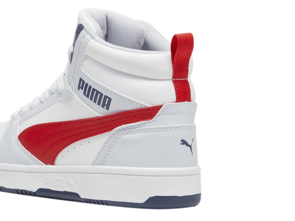 Tenis PUMA Rebound V6 Mid Plata Azul y Rojo para Niño