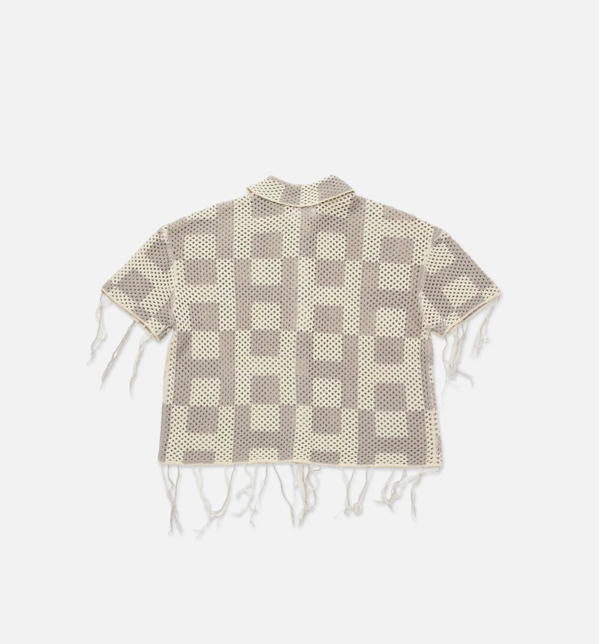 Crochet Button Down Mens Short Sleeve Shirt Stone