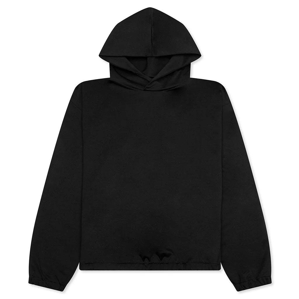 Shiny Cotton Jersey Technical Hooded Sweatshirt Black