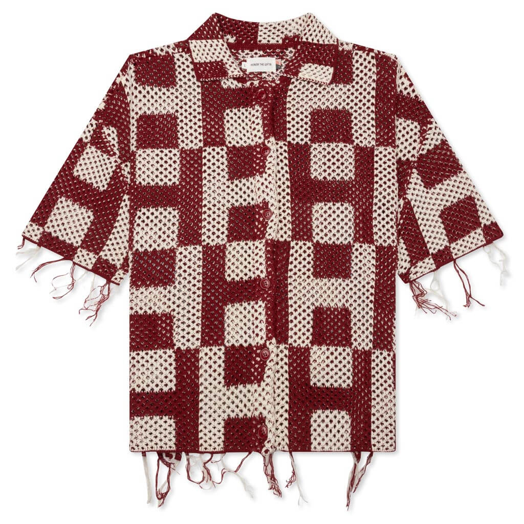 Crochet S S Button Down Brick