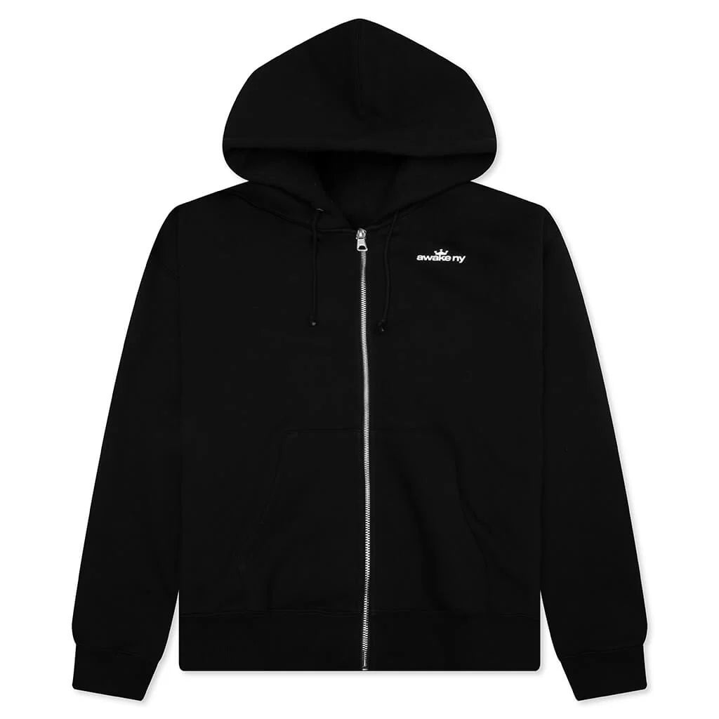 Crown Logo Full Zip Hoodie Black