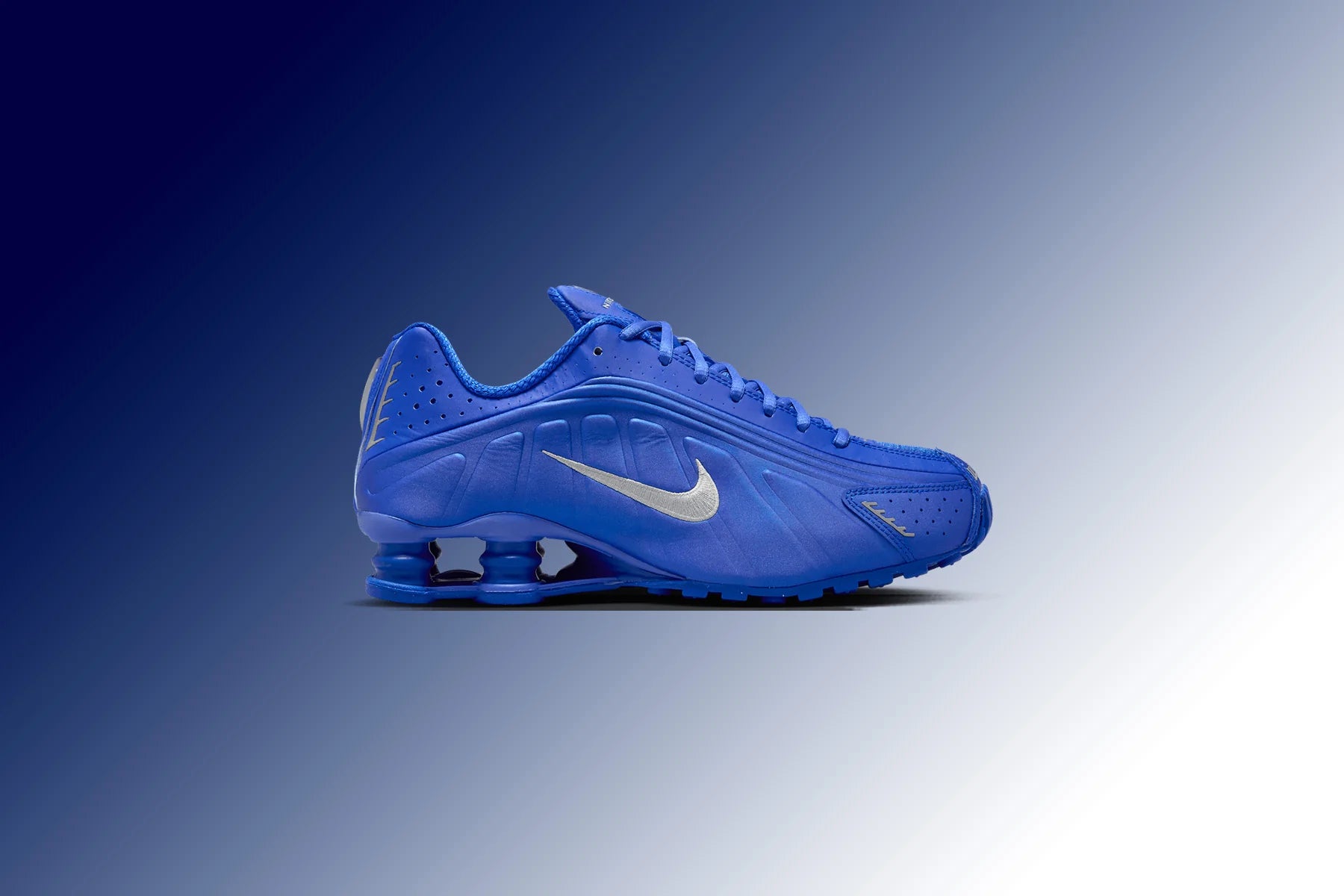 Womens Shox R4 Racer Blue Metallic Silver