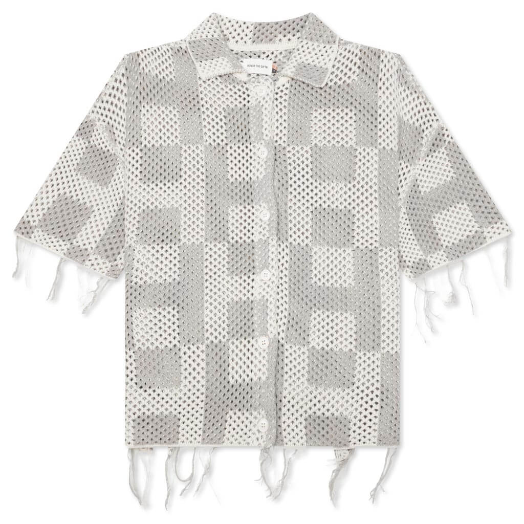 Crochet S S Button Down Stone